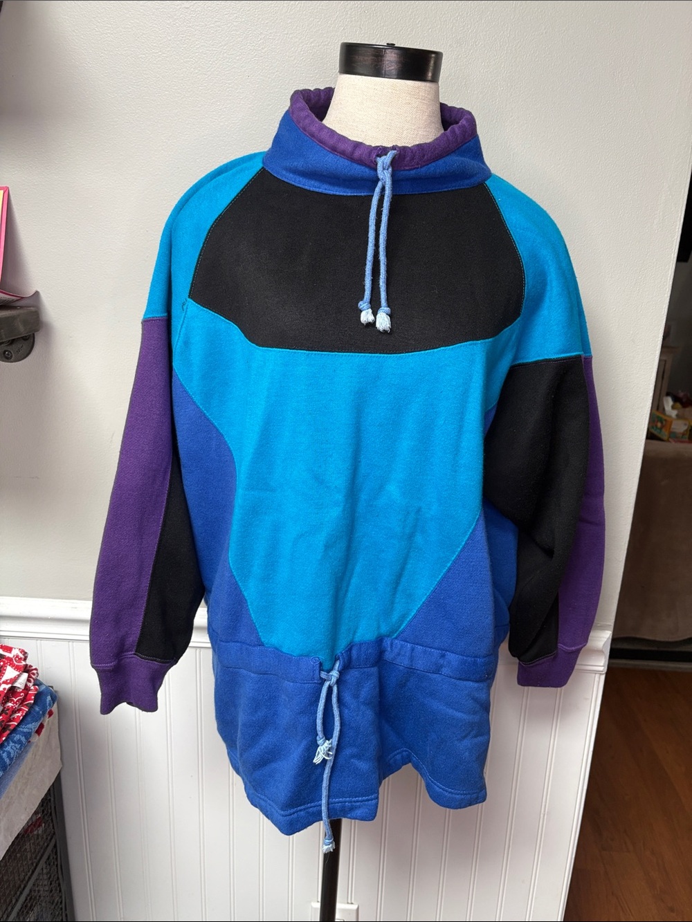 Women’s Vintage Colorblock Pullover Hoodie - Teal, Blue, Black & Purple